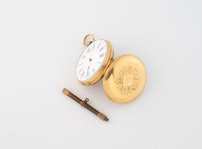 Pocket watch in yellow gold (750). 
White...