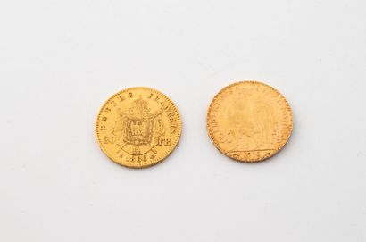 Two 20 franc gold coins: 
- A Napoléon III...