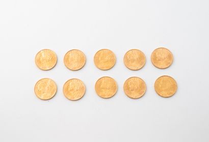 SUISSE
Lot de dix pièces de 20 francs suisses...