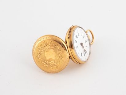 Yellow gold (750) collar watch.
White enameled...