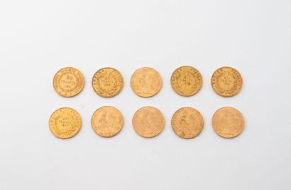 FRANCE
Lot de dix pièces de 20 francs or...