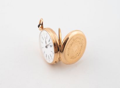 Yellow gold (750) collar watch. 
White enamel...