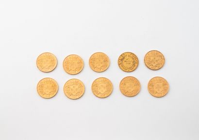 FRANCE
Lot of ten coins including: 
- Nine...