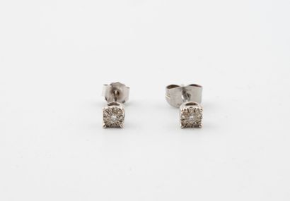 Paire de clous d'oreille en or gris (375)...