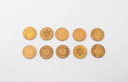 FRANCE
Lot de dix pièces de 20 francs or...