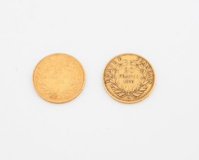FRANCE
Deux pièces de 20 francs or, Napoléon...