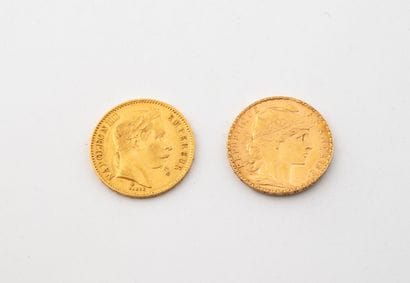 Two 20 franc gold coins: 
- A Napoléon III...