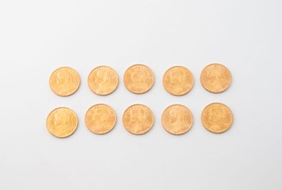 SWITZERLAND
Lot of ten Swiss 20 franc coins,...