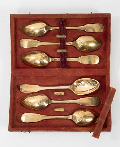 Six silver (min. 800) gilt coffee spoons.
Foreign...
