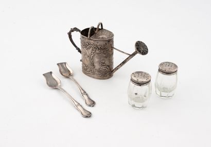 - Two silver (950) salt shovels, decorated...