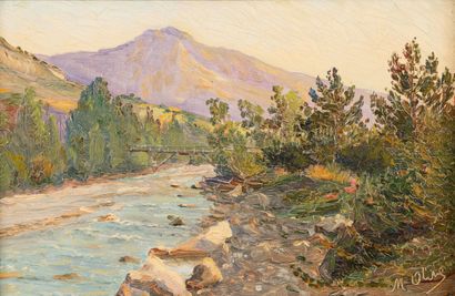 M. Olive (XIXe-XXe)
Paysage de rivière et...
