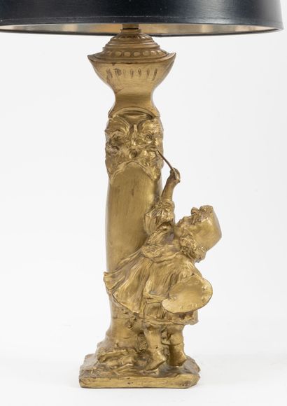 The young painter. 
Lamp base in gilded relacquered...