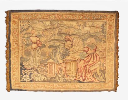 Polychrome tapestry decorated with gallant...