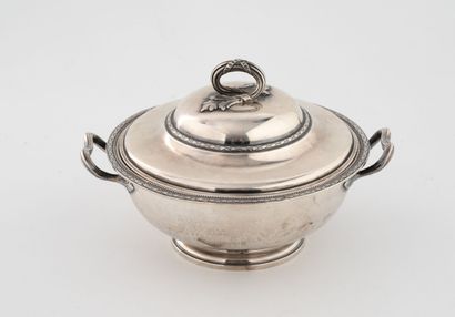 Small silver (950) vegetable dish on a pedestal,...