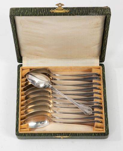 Twelve silver coffee spoons (950), the spatula...