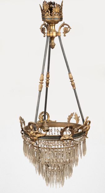 Small three-light gilded and patinated brass...
