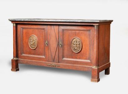 Large low walnut sideboard, opening with...