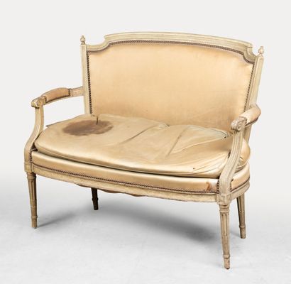 2-seater cabriolet sofa in molded wood, cream...