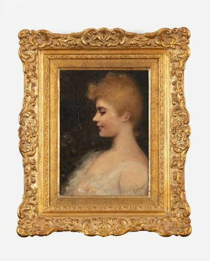 Jules ROBERTIN (XIXe) 
Profil de jeune femme.
Huile...