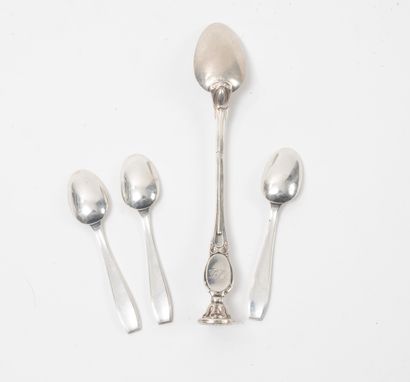 Set of 4 silver spoons (950 / Minerve) including:...