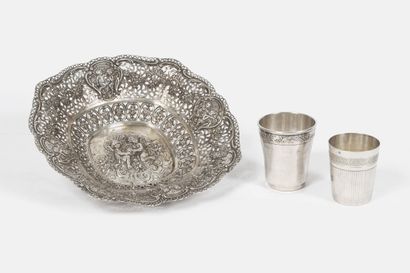 - A silver (800) basket with openwork plant...