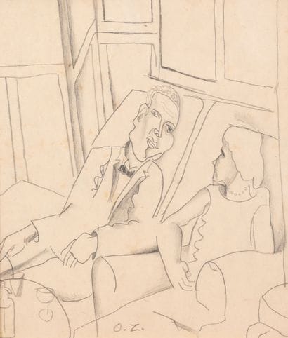 Ossip ZADKINE (1888-1967)
Couple assis conversant...