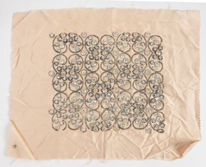 Beige silk rectangle embroidered with pearls,...