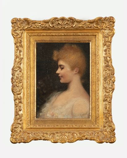 Jules ROBERTIN (XIXe) 
Profil de jeune femme.
Huile...