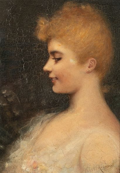 Jules ROBERTIN (XIXe) 
Profil de jeune femme.
Huile...