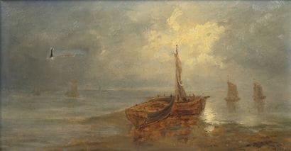 École du XIXème siècle
Barques sur la plage.
Huile...