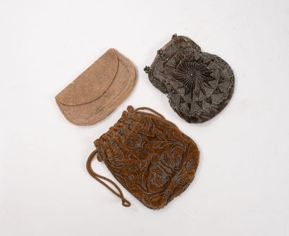 Small lot: - brown velvet purse with floral...