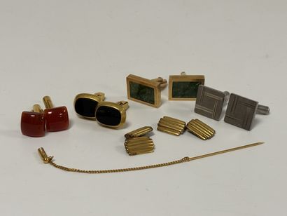 Gold-plated metal and rhinestone cufflin...
