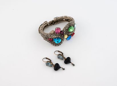 Large metal and colored emerald and pear-cut...