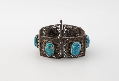 Bracelet articulé en argent (800) filigrané,...