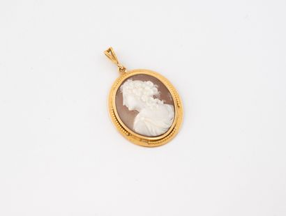 Pendentif camée en or jaune (750) à profil...