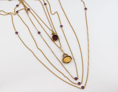 Five-row long necklace in gilded metal with...