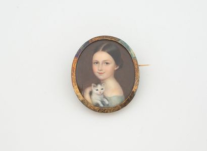 Broche miniature portrait de fillette au...