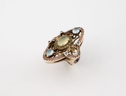 Large silver (925) openwork four-lobed ring,...