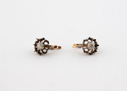 Pair of yellow, pink gold (750) and platinum...