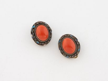 Pair of silver (800) filigree and blue enamel...