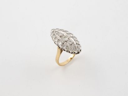 Yellow and white gold (750) marquise ring...