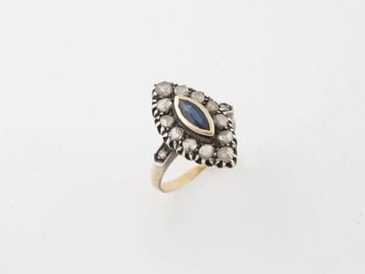 Yellow gold (750) and silver (800) marquise...