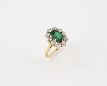 Bague marguerite en or jaune (750) et platine...