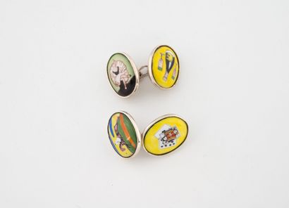 Pair of silver (925) cufflinks with oval...