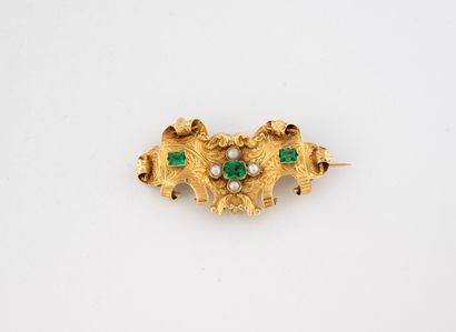 Yellow gold (750) collar watch brooch, chased...