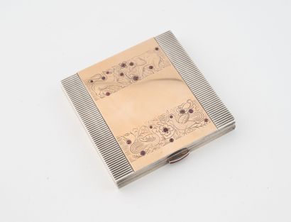 Square silver and vermeil (925) poudrier,...
