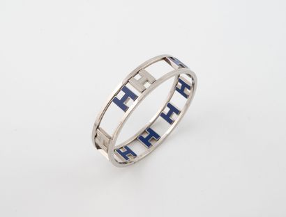 HERMES
Metal bangle bracelet with blue enameled...