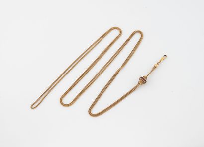 Long yellow gold (750) collar watch chain...