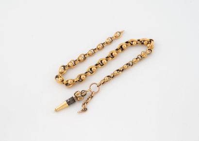 Yellow gold (750) hollow-mesh watch chain...