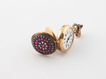 Montre de col en or jaune (750) et argent...